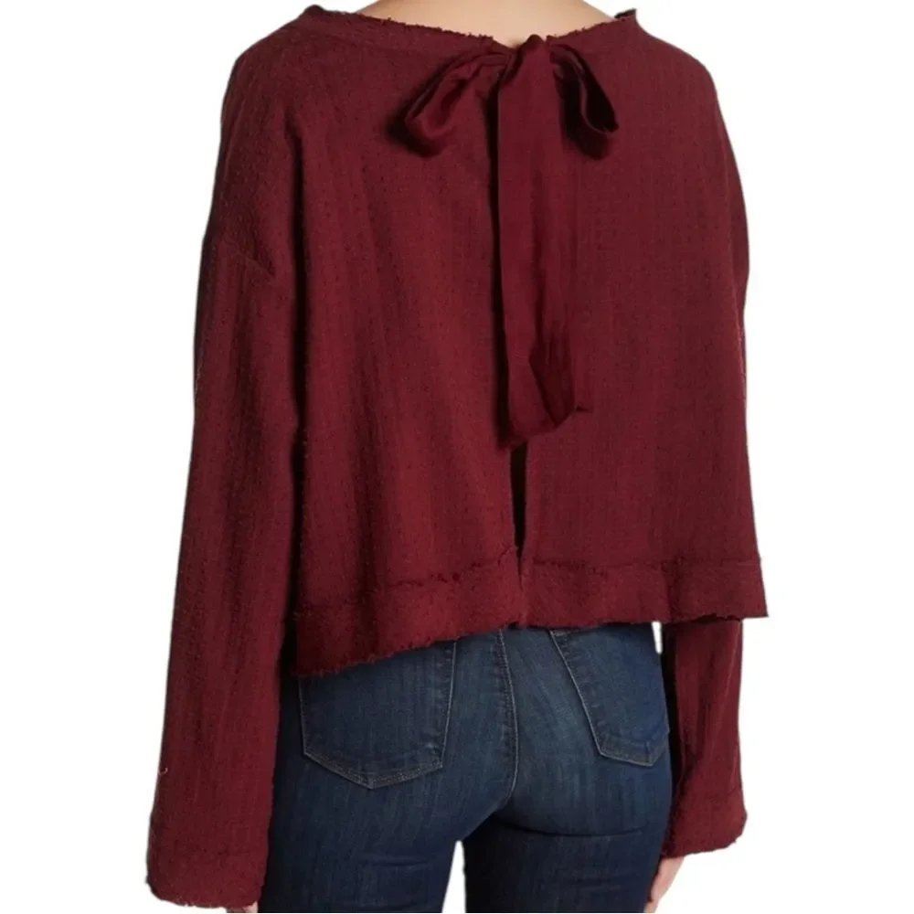 Free People Walking in Hueco Back Tie Burgundy Long Sleeve Top size xsmall
